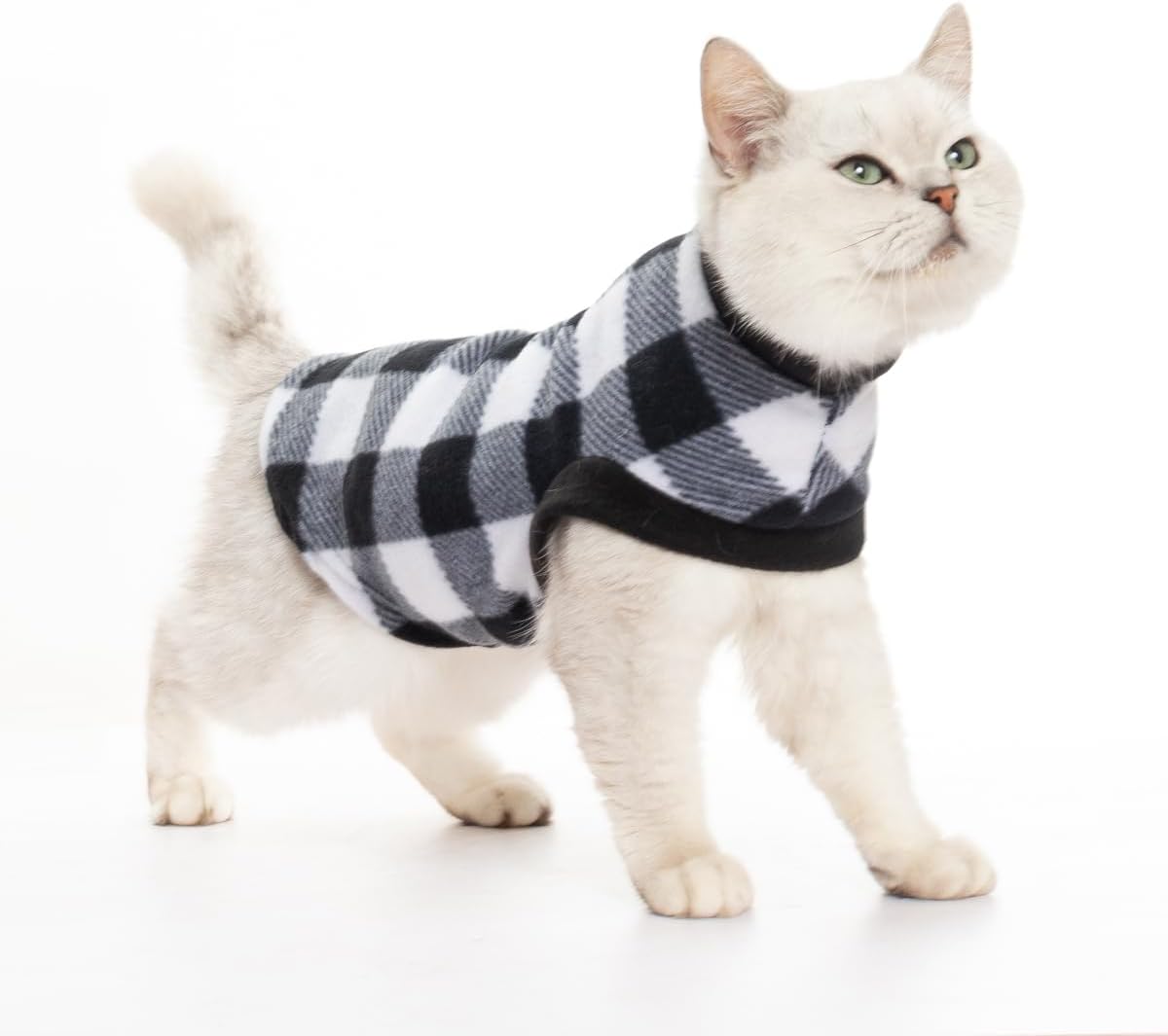 Plaid Cat Sweater - Pet Clothes Cat Puppy Vest Warm Fleece Hoodie for Cats, Fall and Cold Winter Coat Pullover Design, Buffalo Checked Sweatshirt Clothing Also for Small Dogs