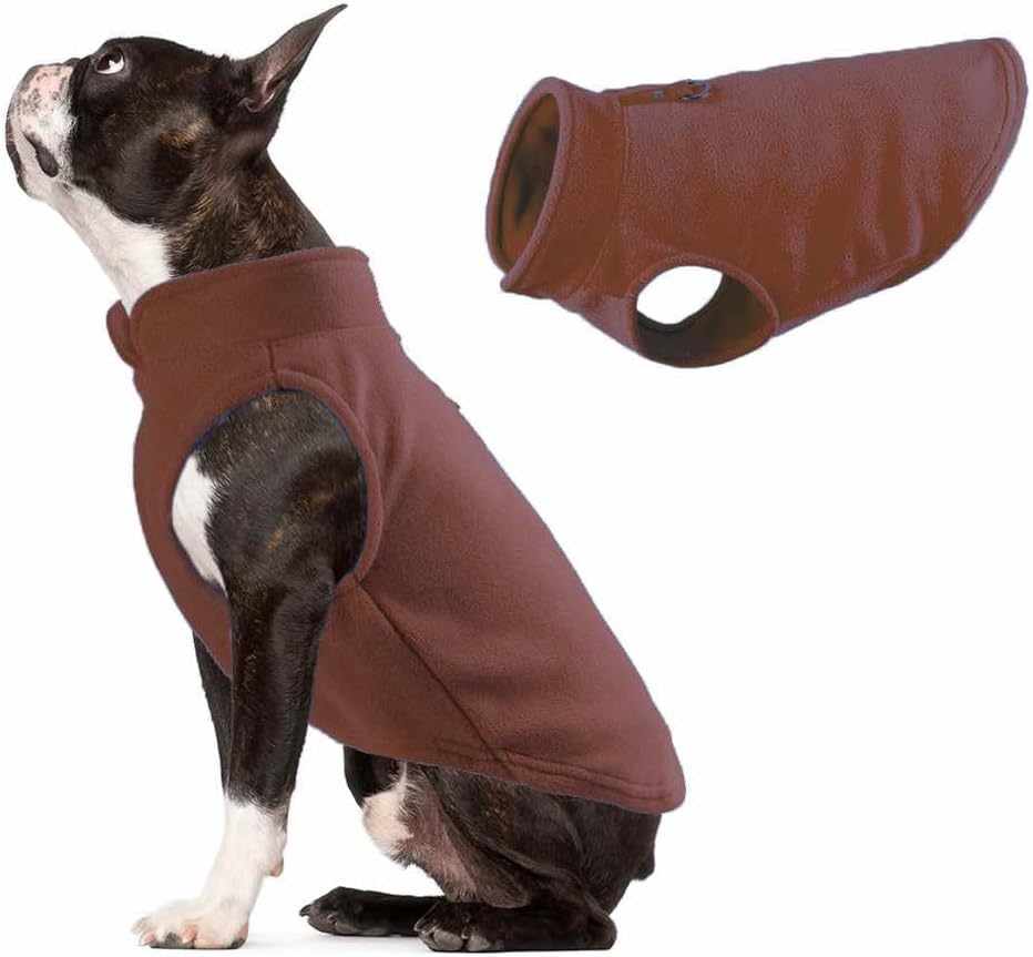 Fleece Vest Dog Sweater with Leash Ring - Soft, Warm & Lightweight Pullover Coat for Small & Medium Dogs, Puppies & Cats - Cozy Fall/Winter/Spring Pet Jacket (Brown, XXL 25-35lbs)
