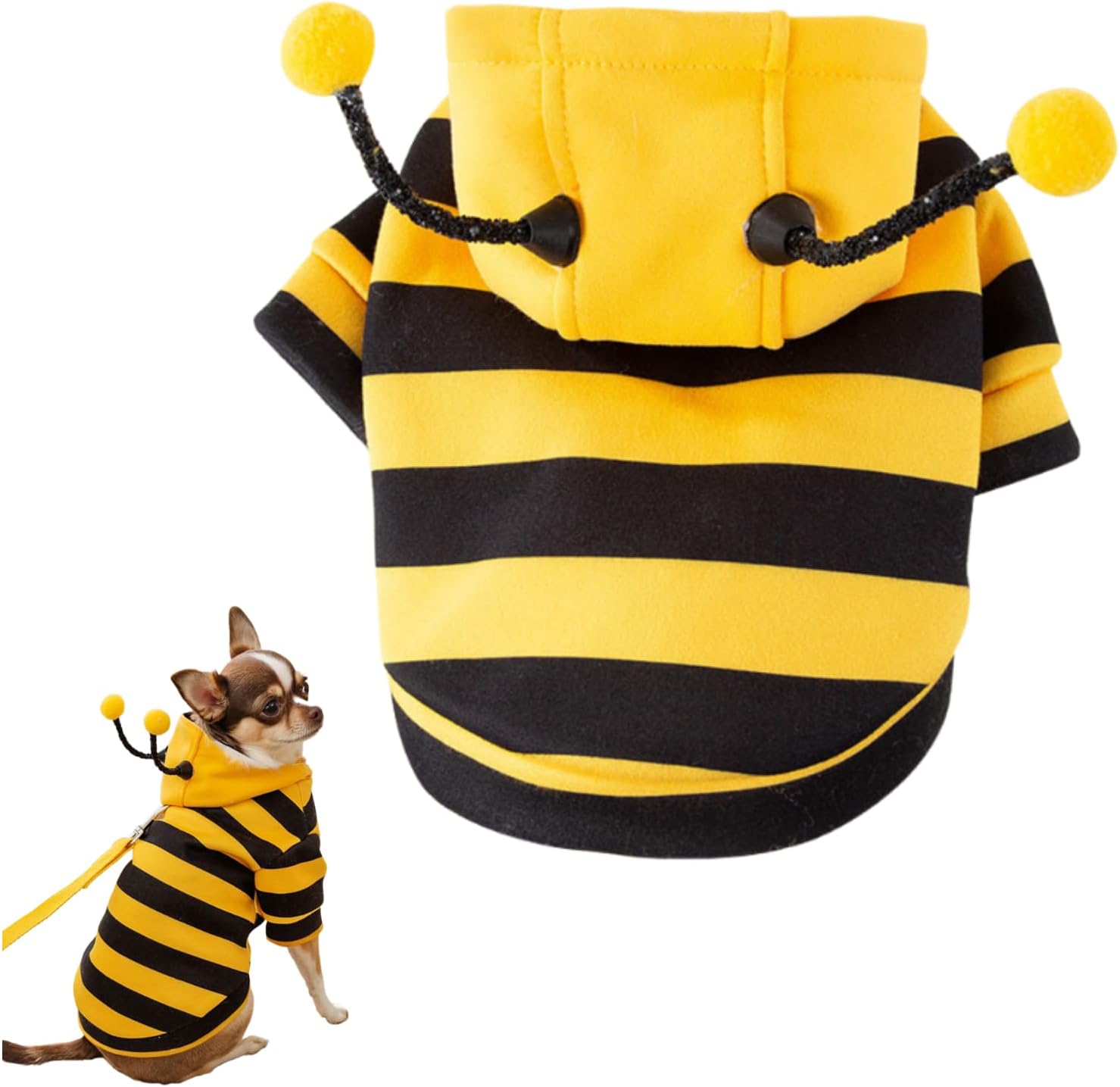 Bee Costume Dog Hoodie with D-Ring – Pet Hooded Sweatshirt with Yellow Black Stripes – Cute Warm Pet Outfit for Small Dogs – Puppy Winter Clothes for Walking and Costume Party(Yellow,XXL)