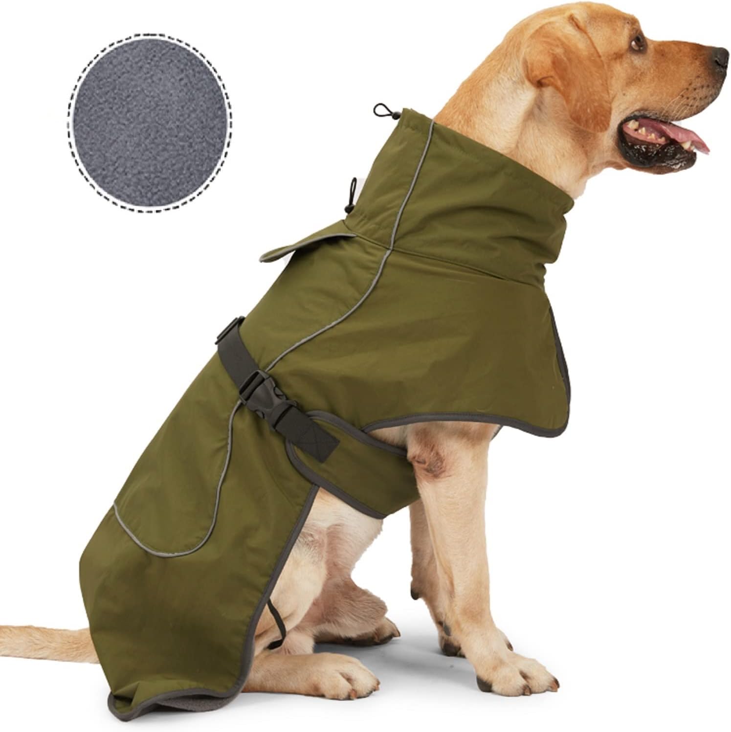Dog Raincoat - Waterproof Winter Jacket with Velvet Inner, Reflective Strip, Green, L