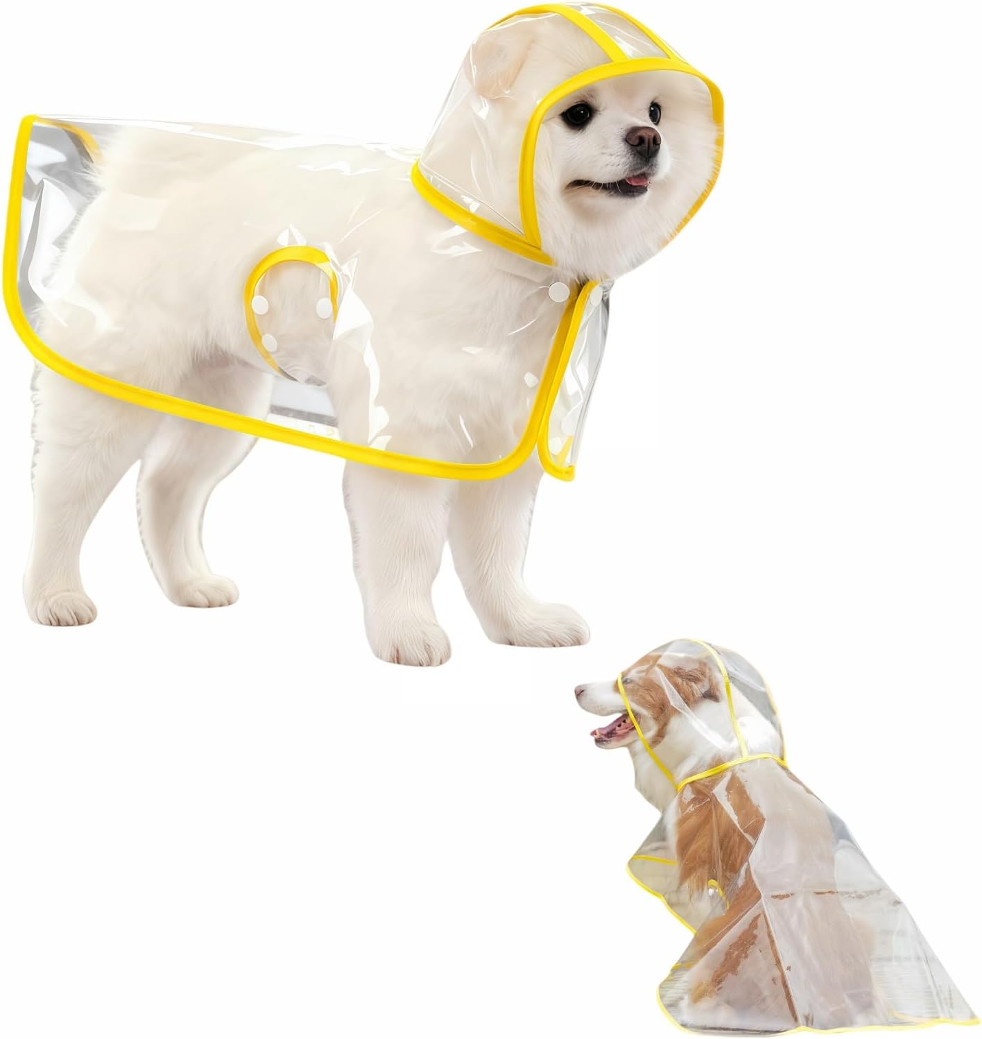 Clear Dog Raincoat, Transparent Cape Style Pet Rain Jacket with Hidden Leash Hole, Adjustable Double Buckle for Small Dogs (Yellow, Medium)