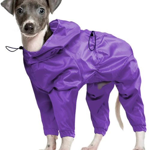 Dog Raincoat, Dog Rain Jacket with Clear Hooded for Medium Dogs, Waterproof Full Body Dogs Poncho, Rain Coat, Rainwear, Schnauzer, Pug (Purple M)