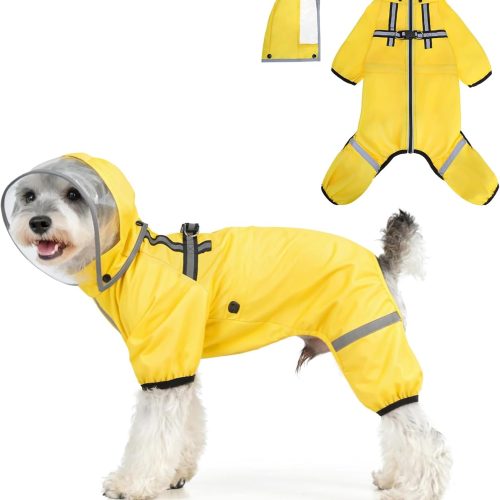 Dog Raincoat for Small Medium Dogs Puppy,Waterproof Dog Rain Jacket with Harness Built-in & Detachable Hood, Zip Up Pet Rain Coat,Reflective Windproof Full Body Coverage Poncho for Rain Snow