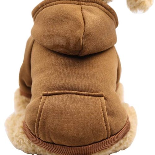 Soft Dog Hoodies for Small Dogs, Fleece Puppy Sweatshirt with Pockets, Warm Winter Cold Weather Coats for Pet Cat, Cute Clothes Puppy Costume (Coffee, XX-Small)