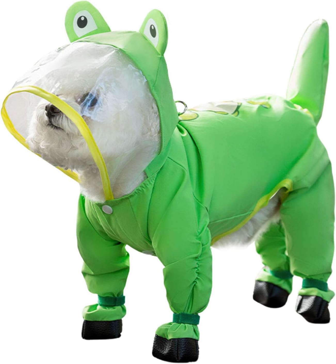Small Dog Raincoat Rainboots with D-Ring, Full Coverage Dog Rain Jacket Slicker Poncho, Waterproof Dog Rain Jacket with Reflective Strip, Rainboot, Tail Cover Frog M