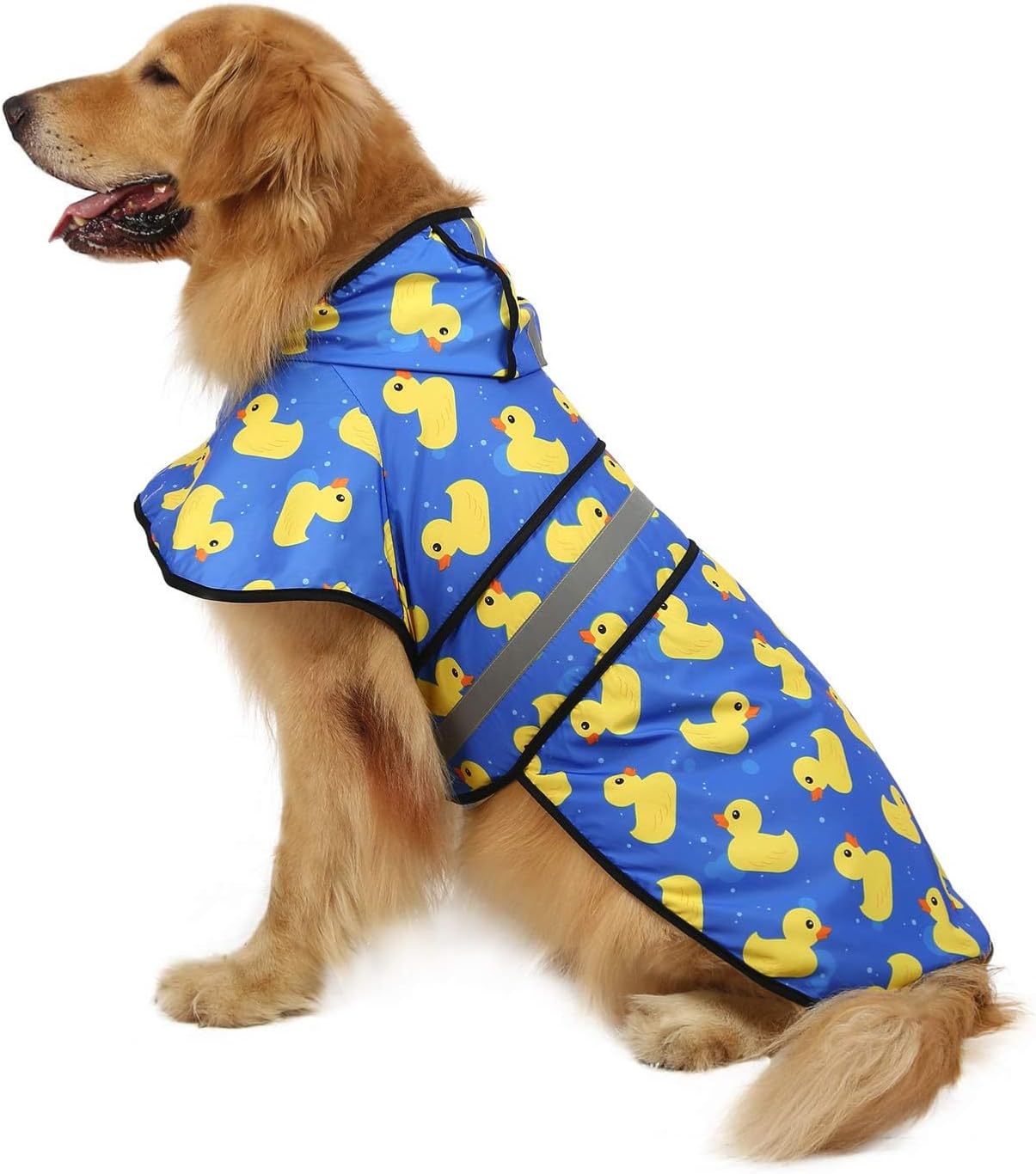 Dog Raincoat Jacket Reflective Adjustable Hooded Pet Poncho Rain Coat with Leash Hole for Small to X-Large Dogs Rubber Ducks - L