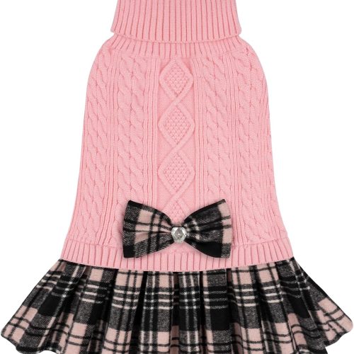 Dog Sweater Thick Dogs Clothes with Bowtie Comfy Knitwear Dog Sweaters for Small Dogs Girl Stretchy Cat Sweaters Soft Turtleneck Pet Sweater Dress Warm Pullover Pet Coats, Pink, Small