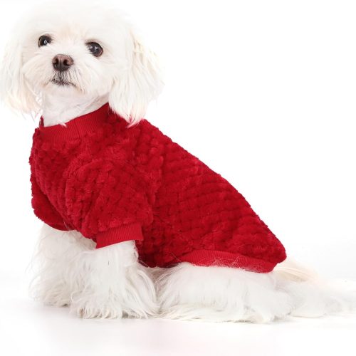 Fuzzy Pineapple Grid Dog Sweater - Ultra Soft & Warm Winter Pet Apparel, Fluffy Textured Knit for Small, Medium Dogs and Cats, Cozy Pullover Dog Coat for Cold Weather.Red M