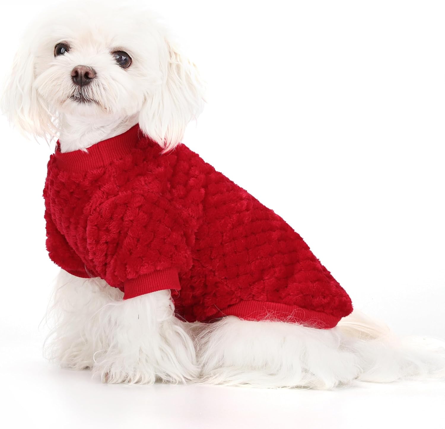 Fuzzy Pineapple Grid Dog Sweater - Ultra Soft & Warm Winter Pet Apparel, Fluffy Textured Knit for Small, Medium Dogs and Cats, Cozy Pullover Dog Coat for Cold Weather.Red M