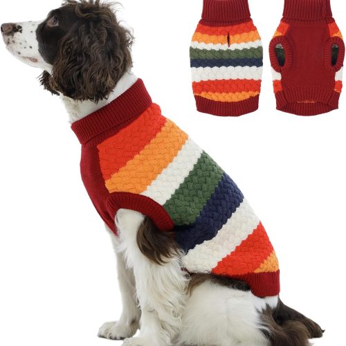 Dog Sweater, Thermal Knitted Winter Clothes for Large Dogs, Dog Christmas Sweater Turtleneck Knitwear for Fall Winter, Warm Sweaters for Dogs, Puppy Holiday Pullover Pet Outfit, Red 2XL