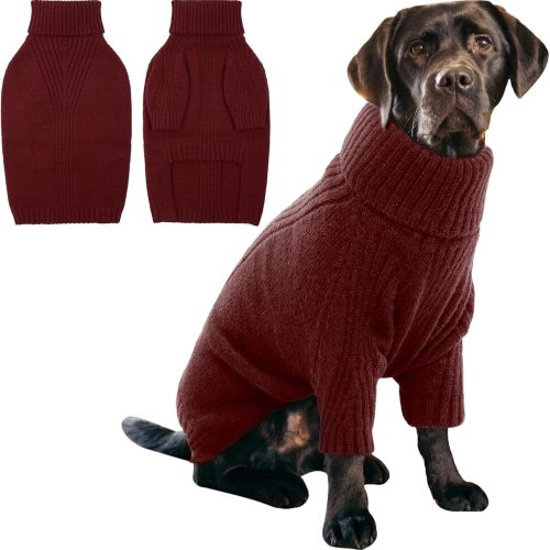 XXL Dog Sweater,Thermal Knit Big Dog Sweater Christmas,Pet Turtleneck Doggy Sweatshirt for Extra Large Dogs Boy Girl,Stretchy Large Dogs Cold Weather Outfit Pitbull Clothes,(Burgundy,2XL)