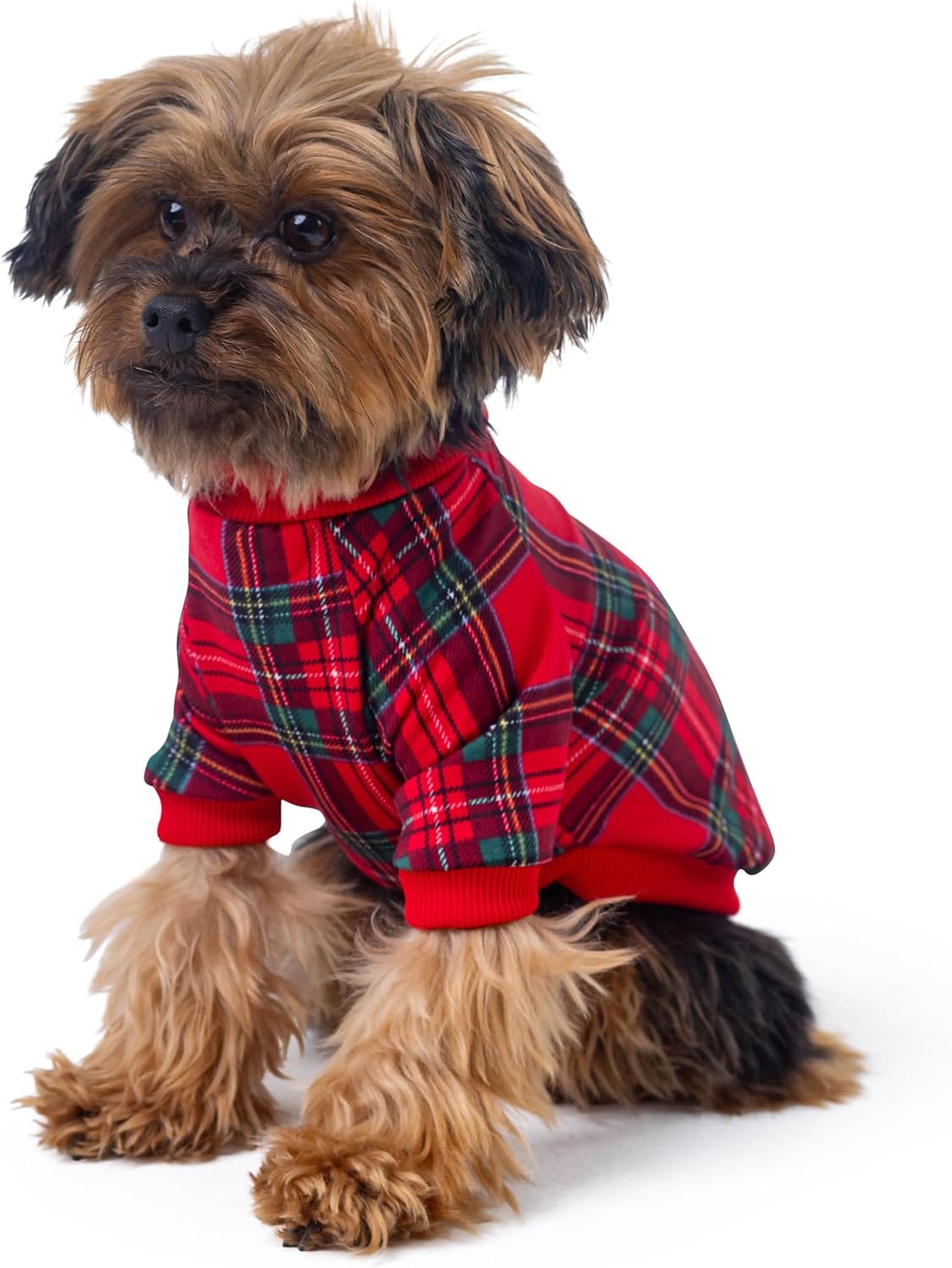 Thermal Jacket Clothes Fleece Lined Sweater for Dogs, Puppies, Warm Coat Bodysuit Onesie One Piece Vest Pet Jammies with Leg Warmers for Small, Medium, Large Dogs Cats (Red Plaid, Medium)