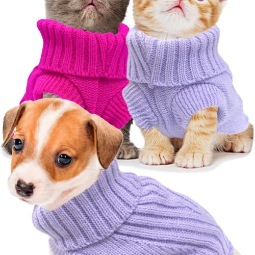 XXS Dog Sweater 2-Pack, Turtleneck Knitwear Dog Sweater for Small Dogs Girl Teacup Chihuahua Yorkie Warm Winter Pet Puppy Clothes Kitten Cat Sweater for 1.5-2 lbs Dogs