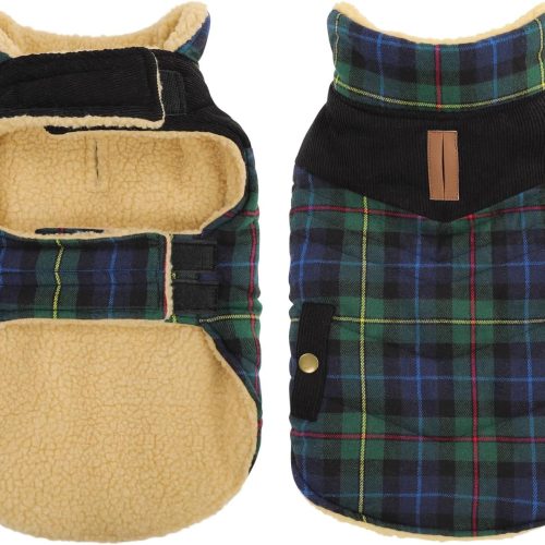 Dog Winter Coat Warm Dog Jacket for Cold Weather, Quilting Puffer Plaid Coats for Small/Medium Dogs Waterproof,Girl/Boy Pet Christmas Coat,Pet Snowsuit with Leash Hole/Fleece Padding, XS