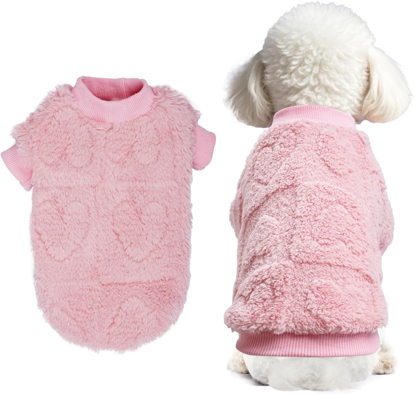 Dog Sweater Heart Puppy Sweaters for Small Dogs and Cats, Warm Soft Flannel Pet Holiday Clothes Cat Coat for Winter Christmas Valentines (Pink, Large)