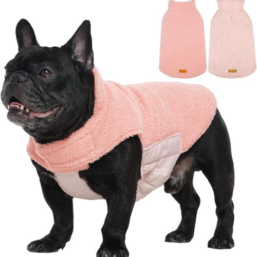 Reversible Dog Coat – Warm Fleece & Quilted Waterproof Dog Jacket, Double-Sided Cold Weather Dogs Winter Coat with Harness Hole, Windproof Pet Snow Vest for Small Medium Large Dogs, Pink XS