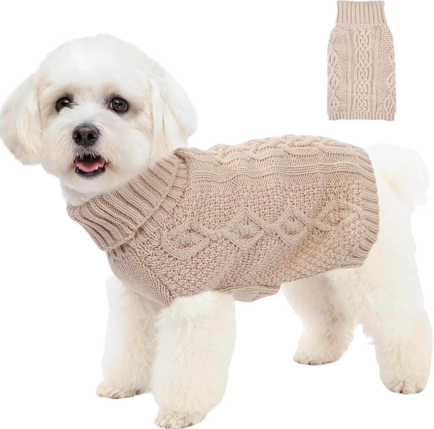 Dog Sweaters for Small Dogs Cute Winter Chihuahua Clothes Pullover Puppy Sweater Girl Boy Warm Knit Dog Clothes Turtleneck Pet Sweater Solid Color Cat Outfit(Beige, X-Small)