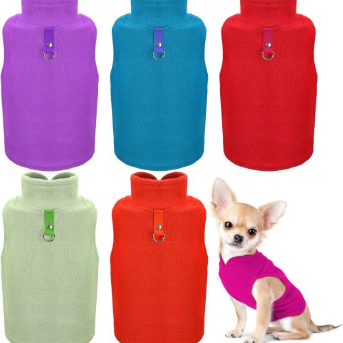6 Pack Winter Dogs Sweater for Small Dogs Warm Clothes Fleece Vest with Leash Ring Sleeveless Dog Jacket for Little Medium Puppy Pet Unisex(Medium,Bright Colors)