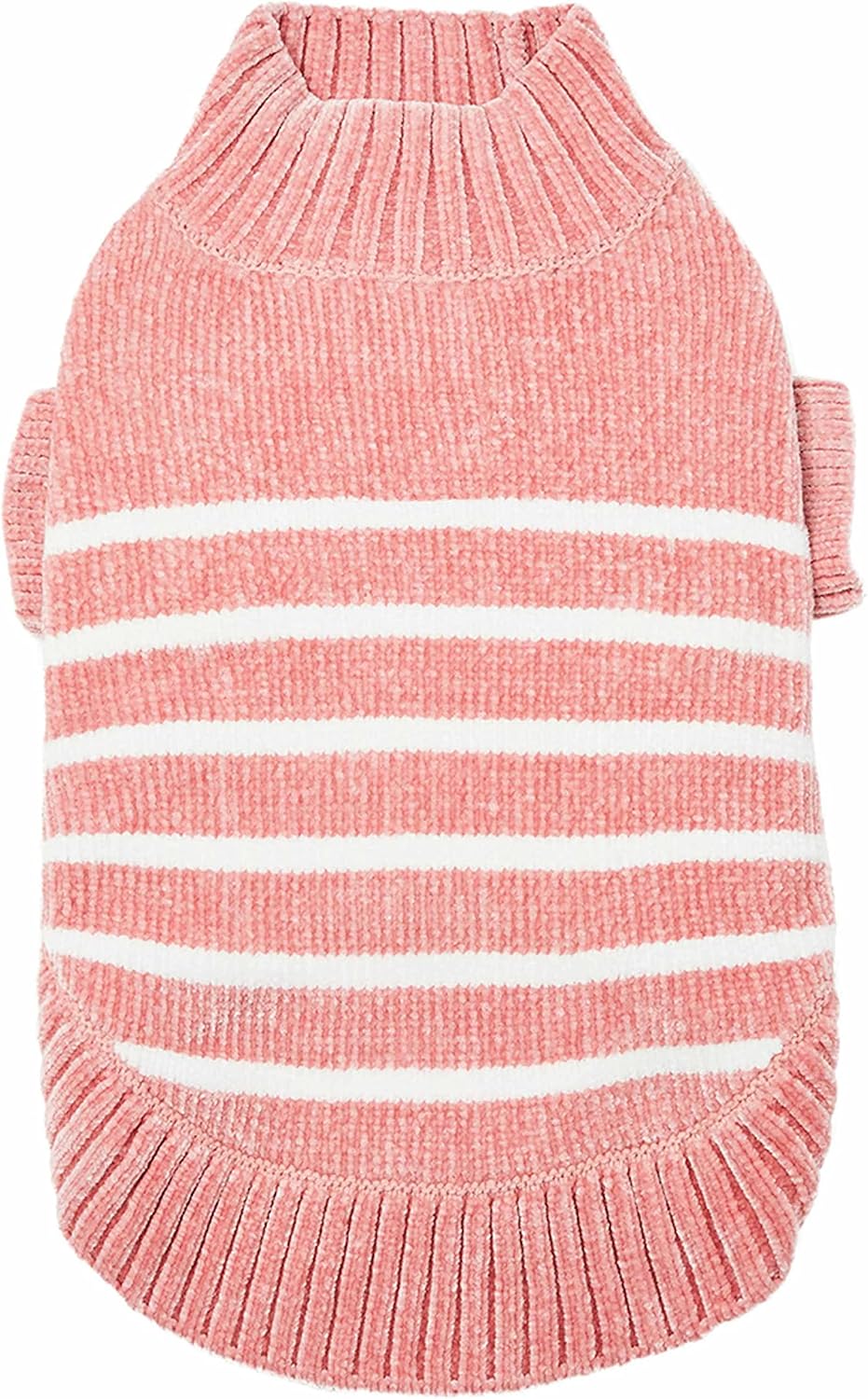 Cozy Soft Chenille Classy Striped Dog Sweater in Dusty Rose, Back Length 10", Pink Clothes for Dogs