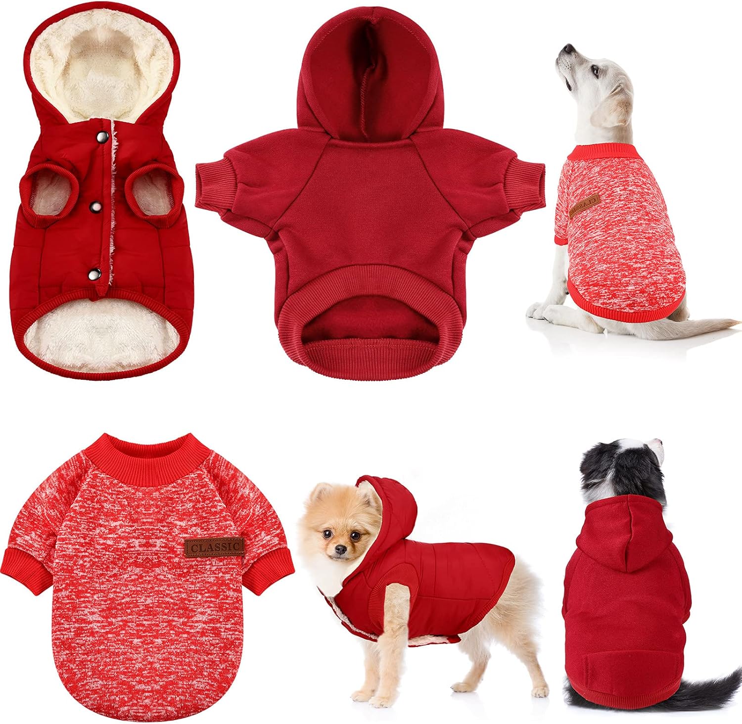 3 Pcs Pet Dog Sweater Jacket Winter Knitwear Hoodie Clothes Pocket Puppy Coat Clothing Pup Shirt Costume Sweatshirt Fleece Lining Warm Winter Small Hooded Soft Thickening(Small)