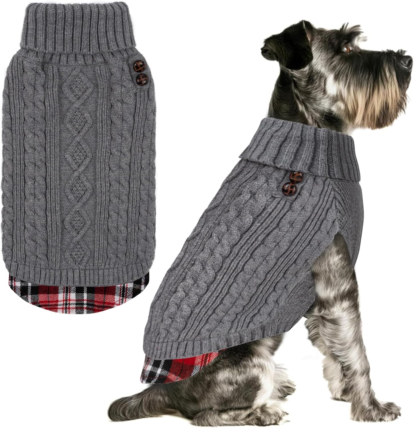 Dog Sweater Soft Pullover Dog Sweaters for Small Dogs Male Warm Turtleneck Small Dogs Sweater with Gingham Patchwork Stretchy Knitwear Cat Clothes Comfy Pet Coat for Fall Winter Cold Weather