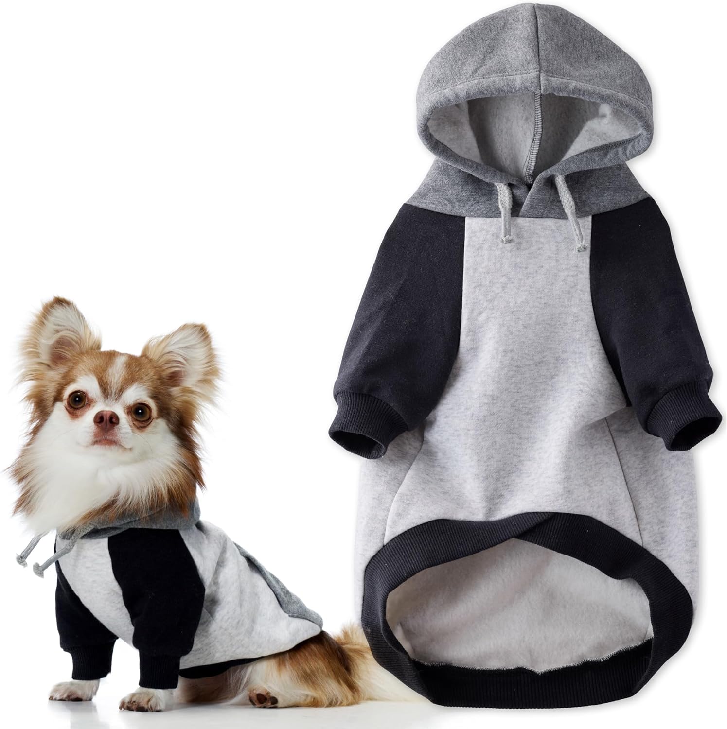 The Extra Comfy Hoodie, Organic Cotton and Recycled Poly Dog Hoodie Pet Coat Sweater for Small, Medium, Large Dogs, Heather Gray Color Block, X-Large