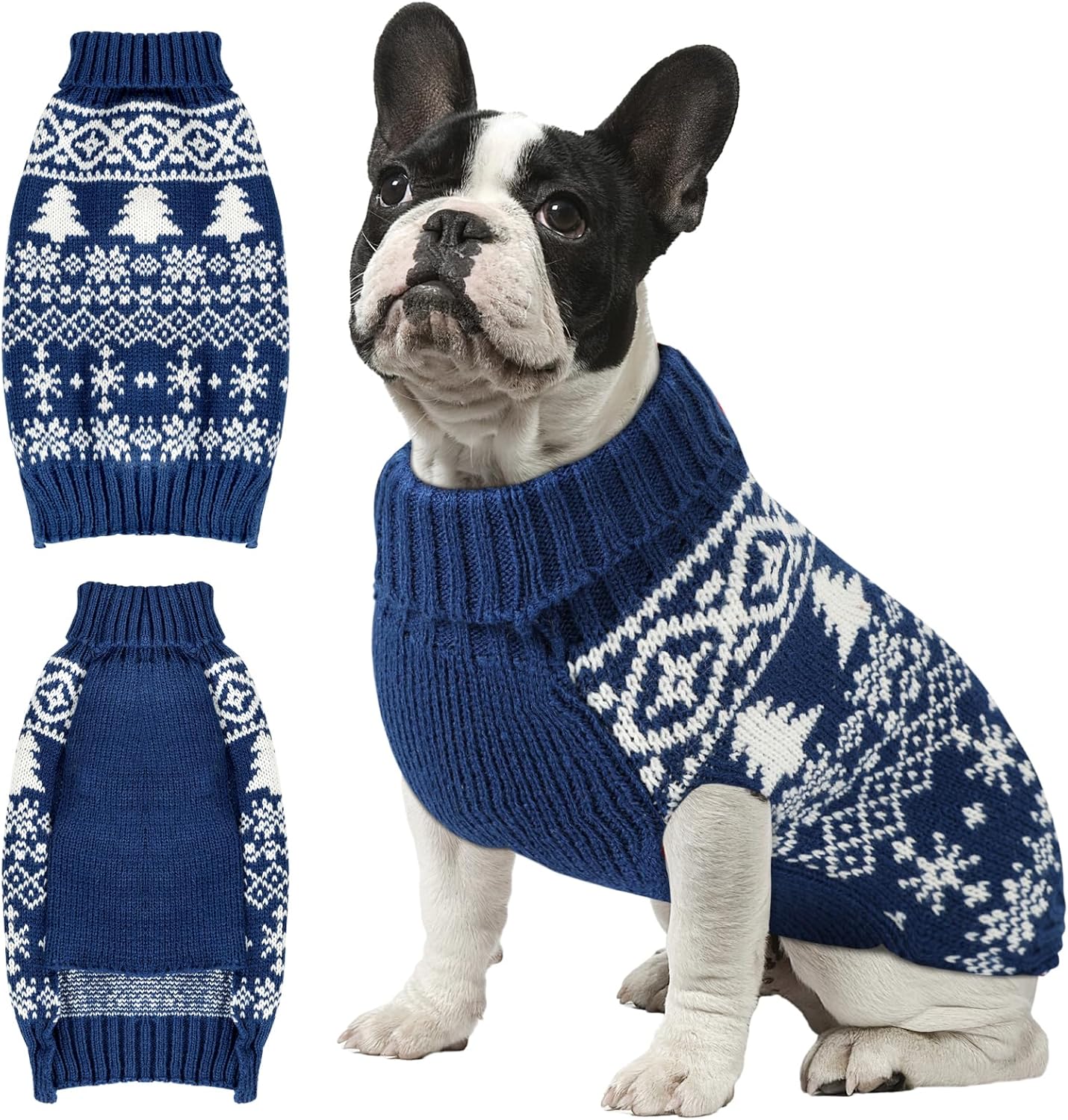 Christmas Dog Sweaters for Small Medium Large Dogs and Cats,Pet Soft Warm Holiday Outfit Girl & Boy,Pup Winter Clothes Turtleneck Double Knitting Collar for Outdoors Playing (Blue,Medium)
