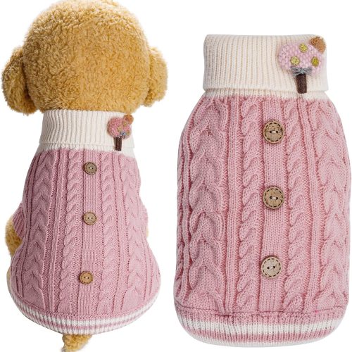Dog Sweater Turtleneck Knitwear Doggie Pullover Sweater Doggy Winter Coat Warm Pet Clothes Puppy Holiday Clothing Buttons Knitted Outfits for Small Cats Dogs Cold Weather (Medium)